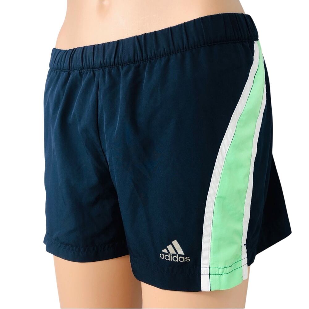 Adidas Green Navy Athletic Shorts Sports Climalite 365 Moisture Wick Fabric